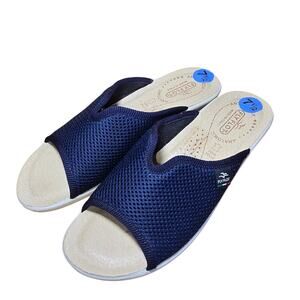 Fly Flot Italian Navy Wedge Slide Sandals Anatomic Mesh Womens 7.5 EU 38